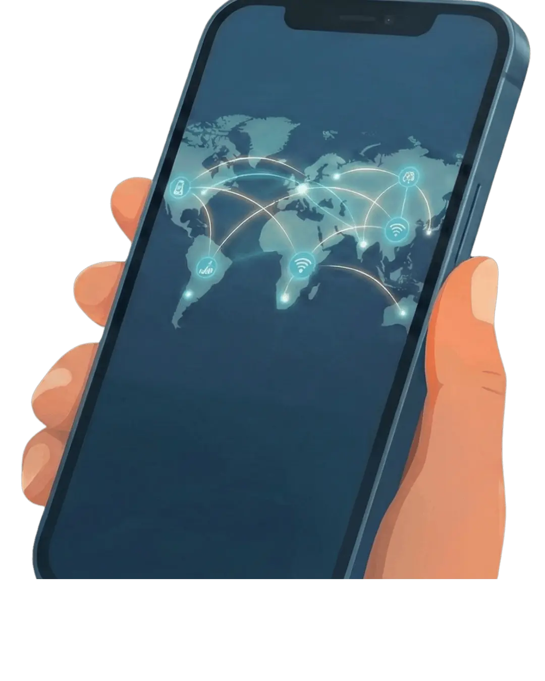 Phone showing global connectivity